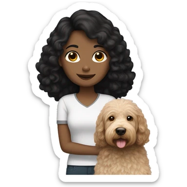 black haired white girl with labradoodle dog that's black sticker