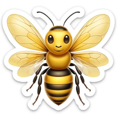 Cinematic Noble Bee Portrait Emoji, Poised and industrious, with a compact, fuzzy body in golden-yellow hues, delicate translucent wings, and a gentle, determined expression with focused eyes, Simplified yet sharp and sophisticated features, highly detailed, glowing with a soft, sunny radiance, high shine, intelligent and diligent, stylized with an air of natural elegance, focused and alert, soft glowing outline, capturing the essence of a watchful and confident bee that appears ready to buzz out of the screen with effortless authority! sticker