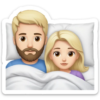 Blonde breaded man laying in bed with white dark haired girl  sticker