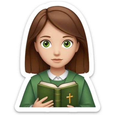 Girl with brown hair and green eyes holding Bible  sticker