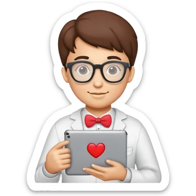heart wearing nerd glasses holding an ipad sticker
