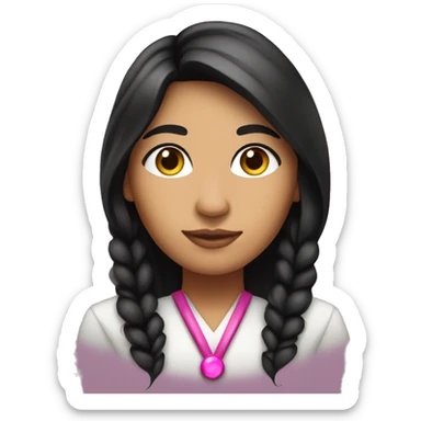  young beautiful Native American female idol scientist with feather earrings & long black hair with pink accents sticker
