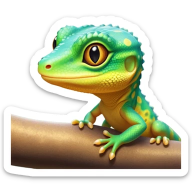 cinematic-cute-realistic gecko-portrait-emoji,-head-tilted-playfully-and-inquisitively,-featuring-a-small,-charming-body-with-smooth,-vividly-patterned-scales,-bright,-sparkling-eyes-and-delicate,-sticky-toe-pads,-simplified-yet-irresistibly-adorable sticker