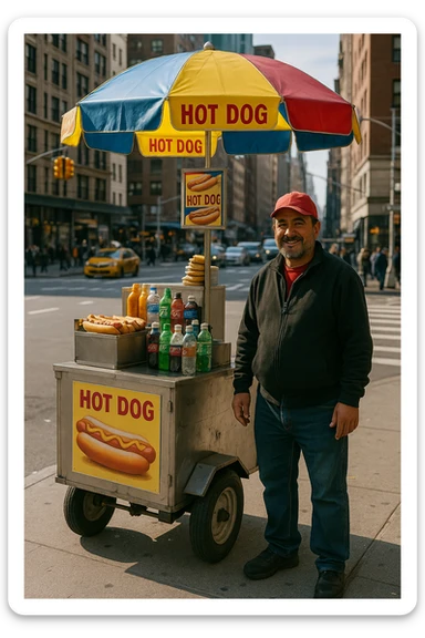 hotdog seller in New York with cart sticker