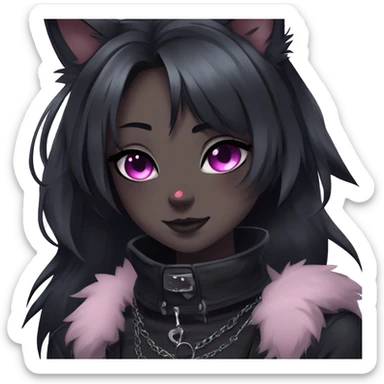 Gorgeous furry gothic dark techwear anime style anthro black cat furry sona with blushing face aesthetic and pretty edgy black with collar and harness trending style sticker