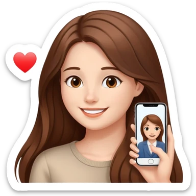 Girl with long brown hair talking to her boyfriend on video call, smiling sweetly elegant cute delicate  sticker