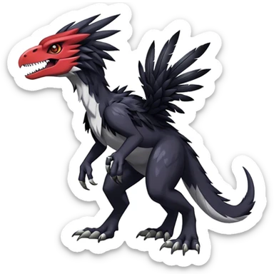 Dark Furry feather-mane Cool Edgy shiny Digimon-Fakemon-Guilmon-Velociraptor full body   sticker