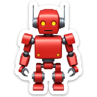 A red robot with 2 bomb weapon on his arms, he has a blocky body and a round red head sticker