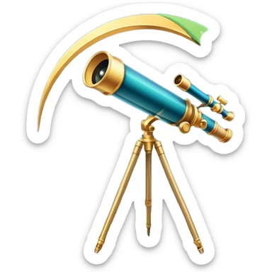 An icon featuring a telescope, stars, and a planet, symbolizing astronomy. The design includes a crescent moon, distant galaxies, and constellations, representing the study of space and celestial bodies. Transparent background highlights the exploration of the universe and cosmic phenomena. sticker