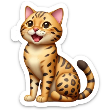 cinematic-comical-[Bengal cat]-full-body-sitting-emoji,-tail-curled-playfully-around-its-paws,-head-tilted-dramatically-while-yawning-exaggeratedly,-sleek-[leopard patterned]-fur,-simplified-yet-hilariously-adorable-features,-highly-detailed,-glowing-with-an-almost-sarcastic-glow sticker