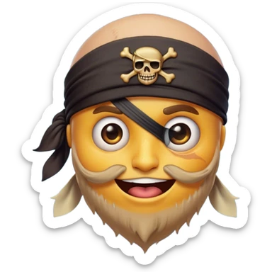 Clash of Clans aesthetic Comical Pirate Portrait Emoji, Head tilted dramatically with an exaggerated, fun expression and wide, comically expressive eyes behind a quirky eye patch, featuring a rugged yet cartoonish build with a playful bandana and natural skin tone, Simplified yet hilariously expressive features, highly detailed, glowing with a slightly sassy oceanic glow, high shine, dramatic yet playful, stylized with an air of cheeky maritime mischief, soft glowing outline, capturing the essence of a meme-worthy pirate who brings humor to epic quests! sticker