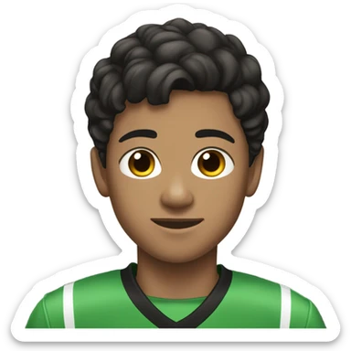 Make me a 14-year-old boy who is very handsome, a soccer player, dark-skinned, with black hair. sticker