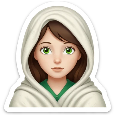 a white brunette girl with green eyes and freckles covered up in a blanket sticker
