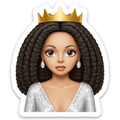 Diana Ross, Queen of Motown from Famous People with long dark brown hair, white sequin outfit sticker