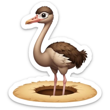Ostrich with it's head inside a hole in the ground only it's body and neck visible sticker