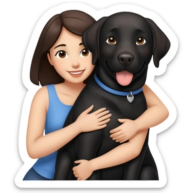Brunette hugging a big black labrador/american staffordshire dog sticker