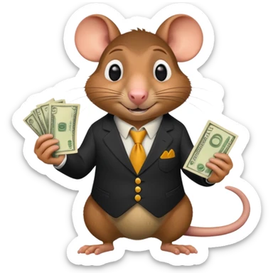 roddy the rat from the movie Flushed Away, holding cash sticker