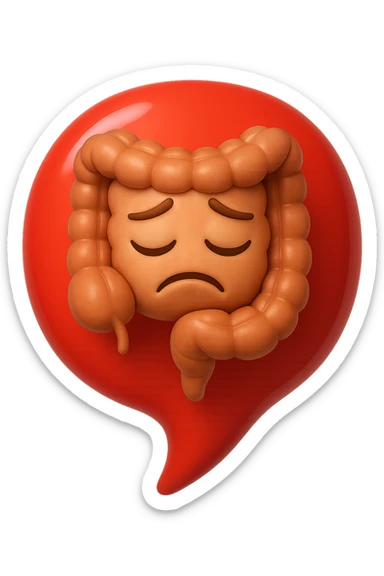 EMOJI STILE IPHONE 3D DI INTESTINO 3D CON ESPRESSIONE TRISTE  IN VOLTO CHIUSO IN UN PALLONCINO ROSSO, FAGLI ANCHE LA PARTE BIANCA DEGLI OCCHI, NON SOLO LA PUPILLA sticker