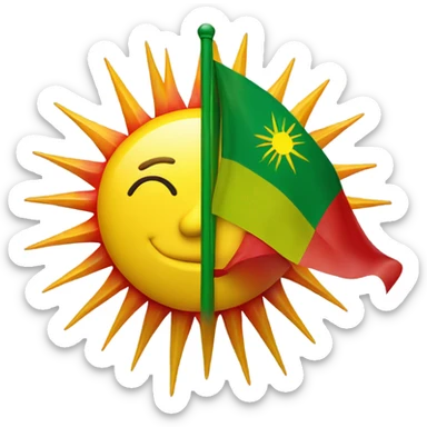 flag with red at the top white in the middle and green at the bottom with a yellow sun in the middle with 21 spikes  sticker