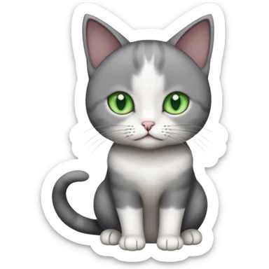 full body small short hair dark grey and white cat with green eyes sticker