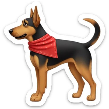 75% Coonhound 25% German Shepherd mix dog wearing small plain red bandana side view full body in profile left facing sticker