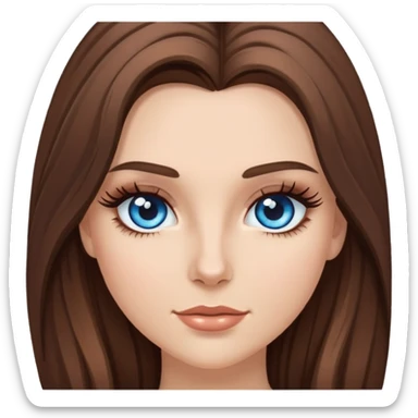 a white girl with long voluminous brunette hair and brown highlights and blue eyes with long eyelashes  sticker