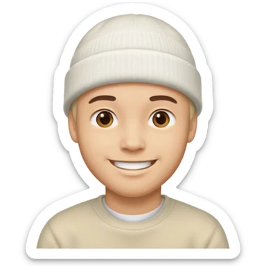 A guy head with white beanie sticker