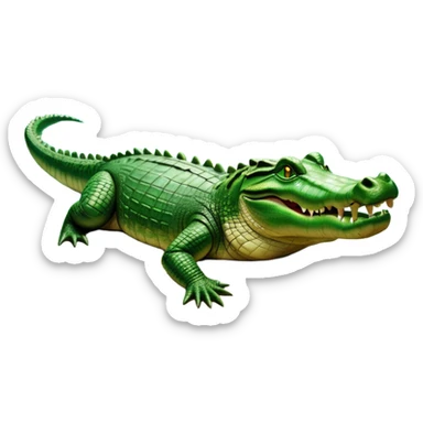 cinematic-crocodile-realistic-full-body-lounging-emoji,-massive-scaled-body-partially-submerged-in-shallow-water,-head-tilted-dramatically,-rough-green-and-brown-hide-textured-with-deep-ridges,-simplified-yet-realistic-focused-features,-highly-detailed,-glowing-with-an-almost-sarcastic-glow sticker