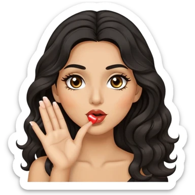 woman with olive skin, brown eyes and long lashes, and long black wavy hair blowing kiss sticker