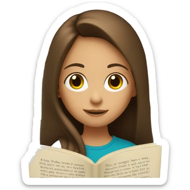 A girl with long brown hair reading a book sticker