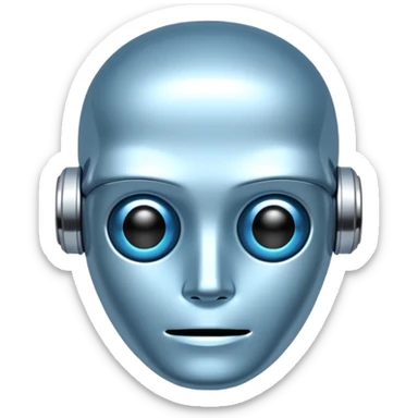 ai agent light blue metalic face bot sticker
