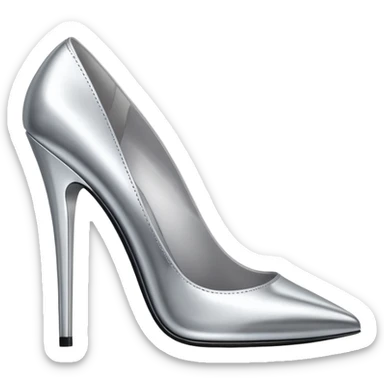 A pair of high heel shoes emoji made of polished silver chrome, elegant sharp silhouette, smooth metallic surface, glossy reflections, luxury sexy vibe, minimalistic iOS emoji style, centered, clean white background sticker