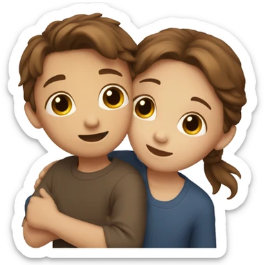 A boy with brown hair hugs a girl who also has brown hair sticker