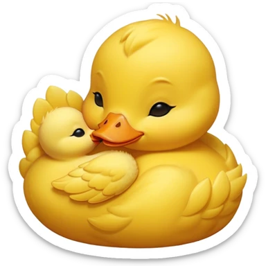 Meme-Worthy Cute Sleeping Yellow Baby Duck Portrait Emoji, Head resting peacefully with a contented smile, showcasing a delightfully tiny build and a luxuriously soft bright yellow downy coat, eyes shut in a serene, restful nap, Simplified yet hilariously adorable features, highly detailed, glowing with a soft, drowsy light, high shine, relaxed and utterly lovable, stylized with an air of playful laziness, bright and heartwarming, soft glowing outline, capturing the essence of a comically sleepy duckling, so meme-worthy it feels like it could instantly become the next viral sensation of adorable slumber! sticker