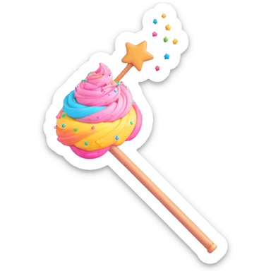 magic wand with pink frosting swirl and rainbow sprinkles, sparkles sticker