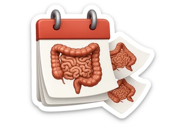 emoji stile iphone di un calendario con fogli che volano insieme, sui fogli ci sono disegnati degli intestini anatomici, iperrealistico 4k, isolato su sfondo bianco sticker