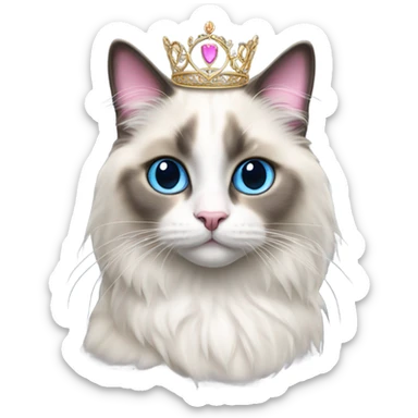 Realistic ragdoll cat with blue eyes and Dark markings wearing pink and gold tiara sticker