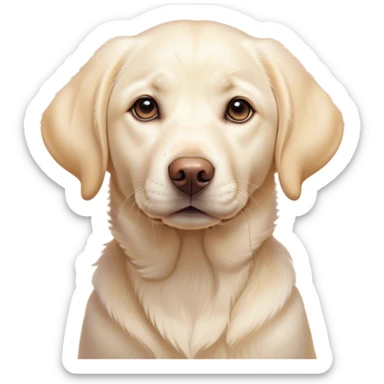 Cinematic Cute Cream Labrador Portrait Emoji, Head tilted playfully and inquisitively, featuring a silky cream Fur with a gentle sheen, round, sparkling warm eyes filled with curiosity, Simplified yet irresistibly adorable features, highly detailed, glowing with a warm, friendly glow, high shine, affectionate and spirited, stylized with a touch of whimsy, bright and endearing, soft glowing outline, capturing the essence of a mischievous yet loving companion, so playful it feels like it could dash out of the screen and into your arms! sticker