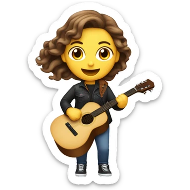 Une Femme caucasienne aux cheveux brun ondulé qui chante dans un micro et joue de la guitare  sticker