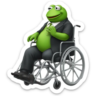Old and Chubby Kermit the Frog in a wheelchair sticker