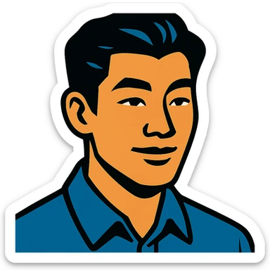 vibrant toon style portrait of a black haired handsome Chinese man sticker