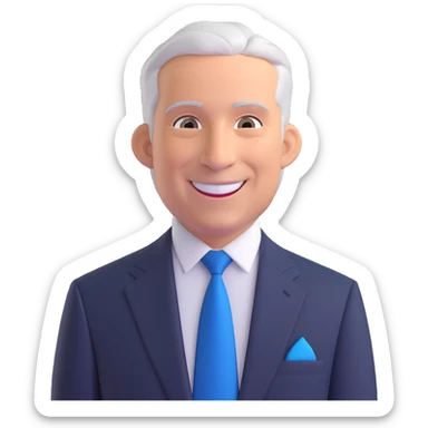 highly detailed realistic 3d illustration of Tony Petitti, the Big Ten commissioner, smiling, facing forward, from the waist up, wearing a dark suit and a blue tie sticker