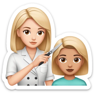 beauty salon instructor teaching a student how to cut hair sticker