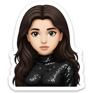 Lauren Jauregui from Fifth Harmony with long dark brown hair, black sequin outfit sticker