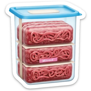 A 3D cartoon pack of minced meat wrapped in transparent plastic, supermarket-style packaging, Memoji-style. sticker