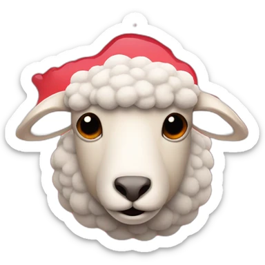 A sheep head with cross eyes in a red puddle sticker
