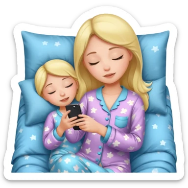 A girl sleeping and texting another girl and it slits both and they say good night bestie sticker