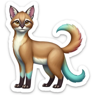 Colorful dark tropical pale light fruity pastel white glorious iridescent divine exotic cute cool beautiful beautiful fantasy-caracal-civet-genet-sergal-vernid-Gryphon-Cacomistle-Trico-oncilla-animal-Fakémon-hybrid-fursona (full body) sticker