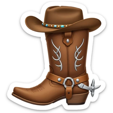 cowboy boot with spurs and a cowboy hat on top sticker