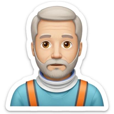 Older man with a beard and a neck brace sticker